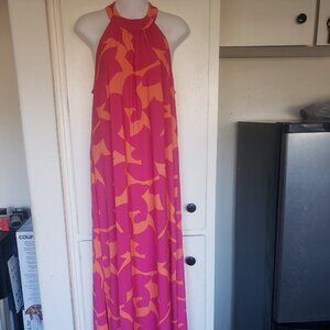 Bar III Orange and Pink Long Dress Size Medium